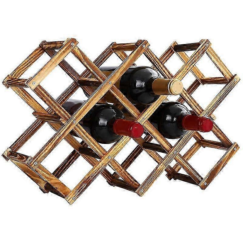 10 Bottles Capacity Foldable Free Standing Wooden Wine Rack Countertop Wine Racks,Storage Wine Rack