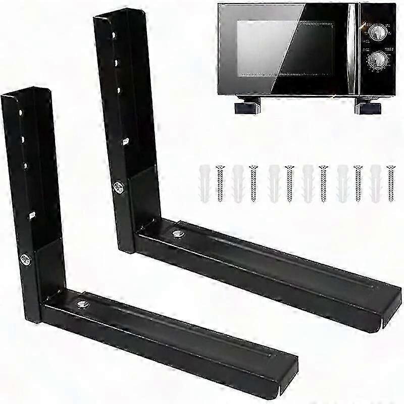 2-Pack Universal Microwave Wall Bracket with 6 Screws for Microwave Oven Support (Black)