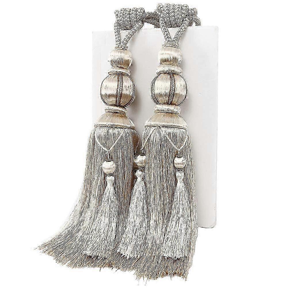 1 Pair Curtain Tie backs Rope Handmade Tassel Curtain Tiebacks Holdbacks Window Drape Rope for Large and Heavy Curtain, Beige