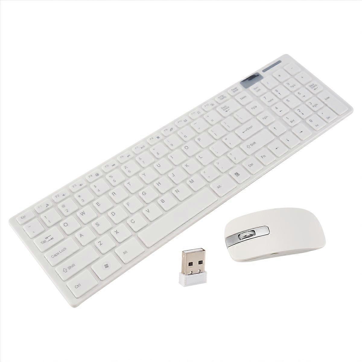 Wireless Slim White Keyboard + Wireless Optical Mouse Set for PC and Laptop
