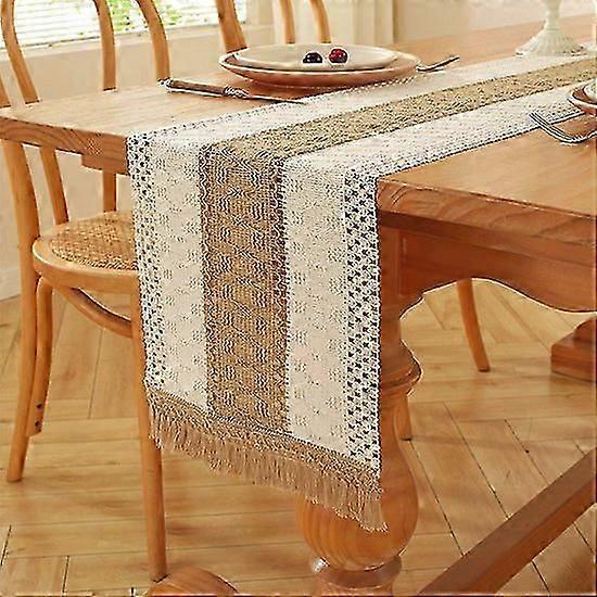 Bohemian table runner with tassels - linen weave table runner - hollow tablecloth table runner in country style - the dining table in spring, home de