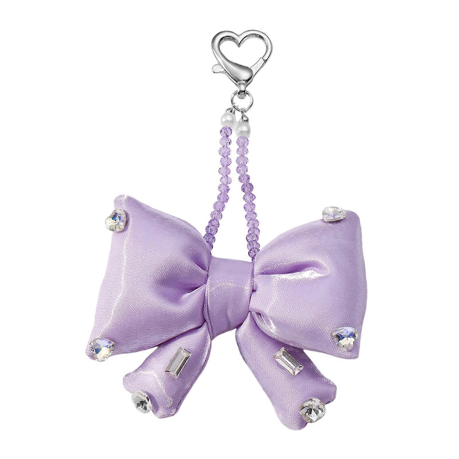 Elegant Mini Bows Keyring Bag Accessory With Sparkling Rhinestones Practical Daily Use Decoration  Purple