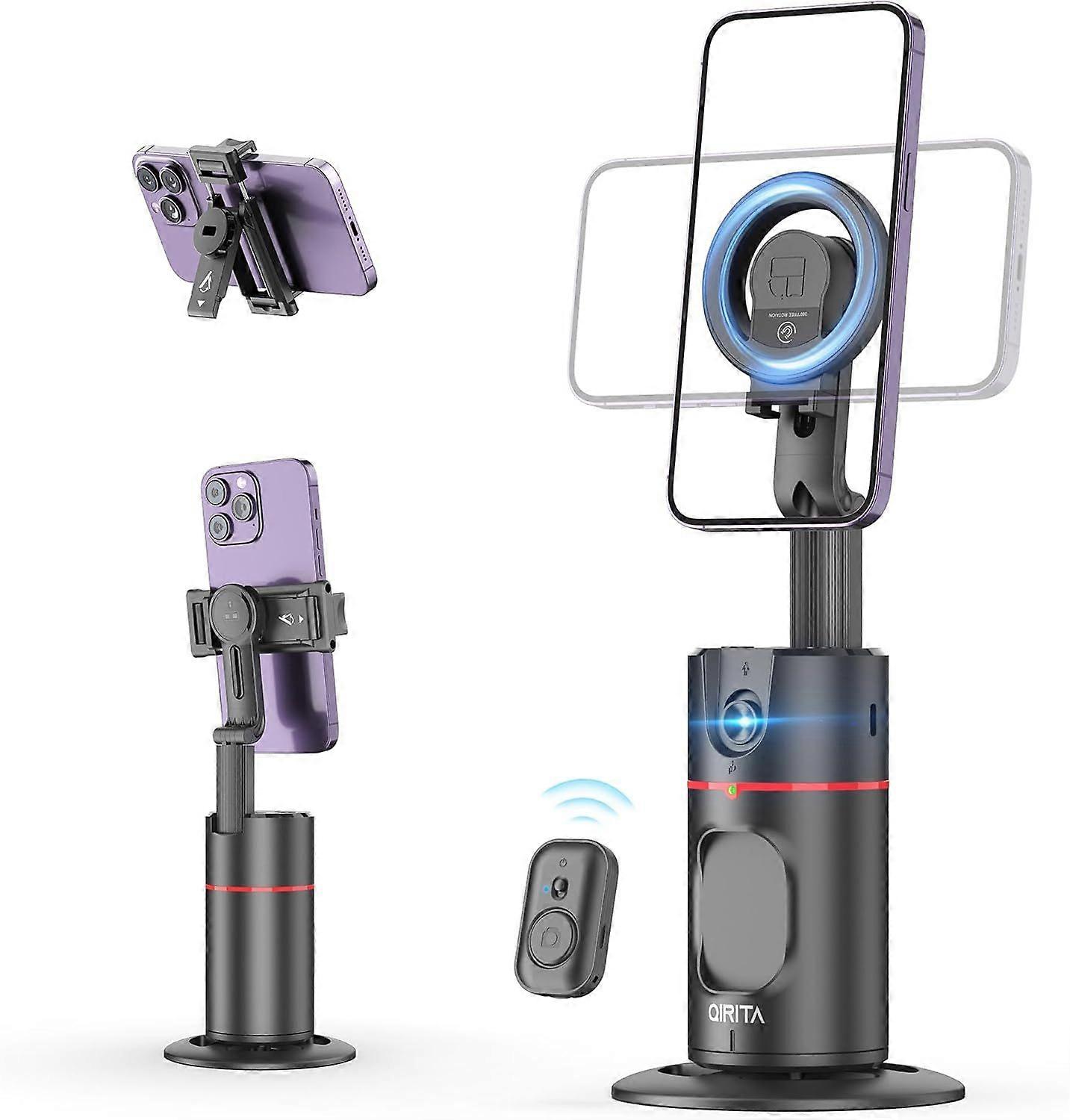 Magnetic Tripod with Automatic Face Tracking, 360 Rotation Smartphone Holder, No App Required Face Body Selfie Stick Gimbal Stabilizer M