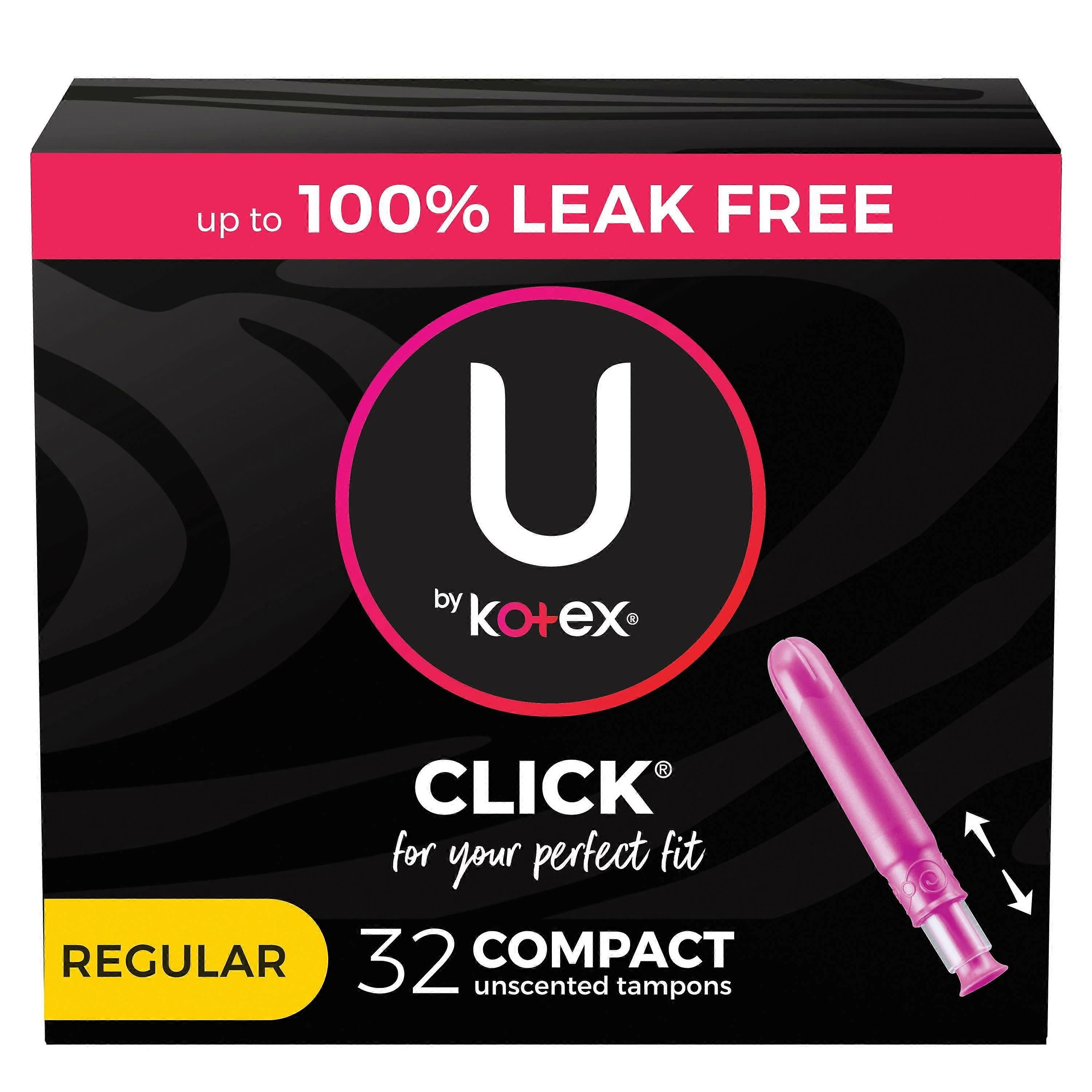 Kotex U Click Compact Tampons, Regular, Unscented, 32 Ea