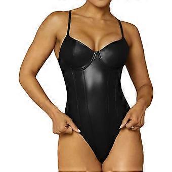 Cami Top Body Shapewear For Women Stretchy PU Leather Thong Bodysuit Spaghetti Strap V Neck Tummy Control Jumpsuit  Black XL