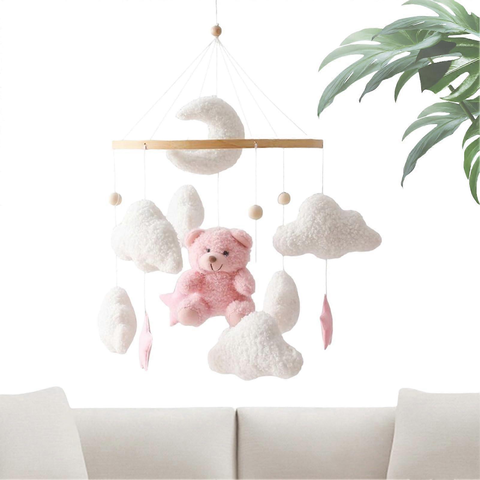 Crib Mobile with Star and Cloud Design, 360° Rotating Sensory Toy for Baby Nursery and Toddlers Pink