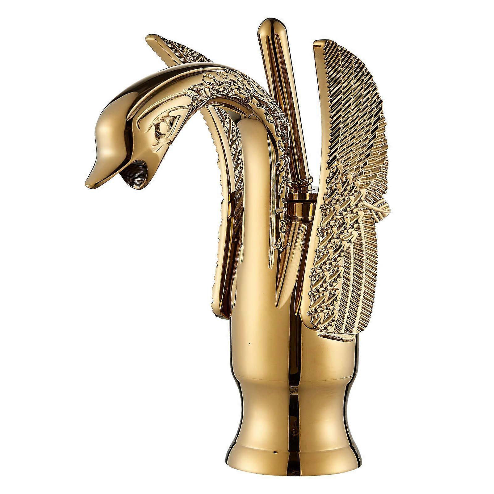 Gold Bathroom Faucet Swan Shape Basin Mixer Tap – Elegant Golden Animal Design for Sink