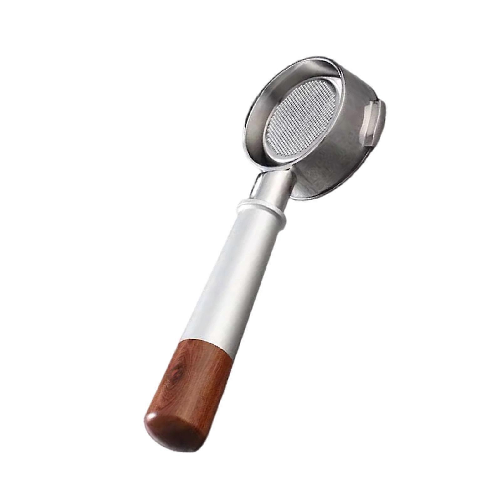 Coffee Machine Bottomless Filter with Wood Handle Stainless Steel Espresso Maker Portafilter for Home Or Commercial Use  Silver