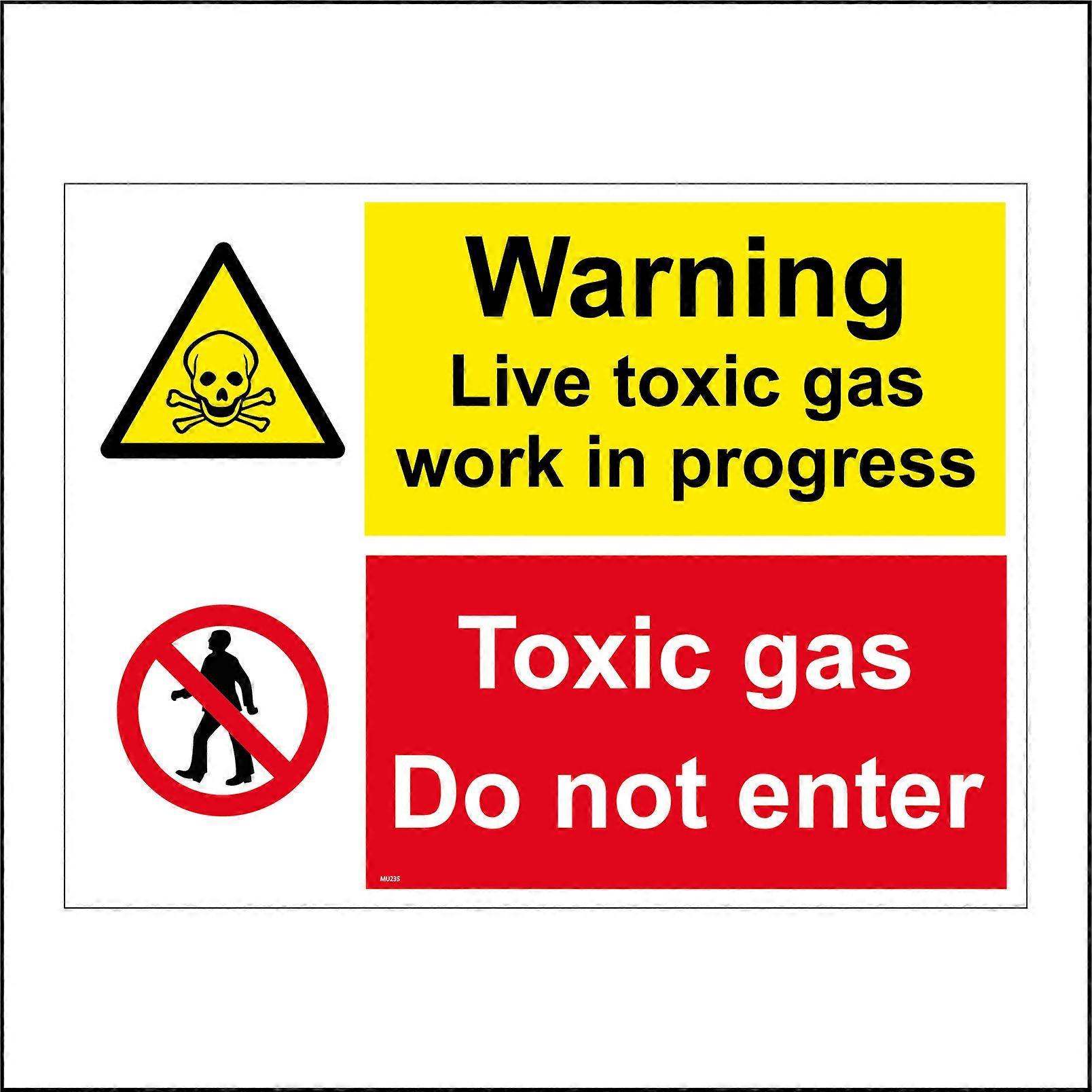 MU235 Warning Live Toxic Gas Work In Progress Toxic Gas Do Not Enter Sign with Skull Person