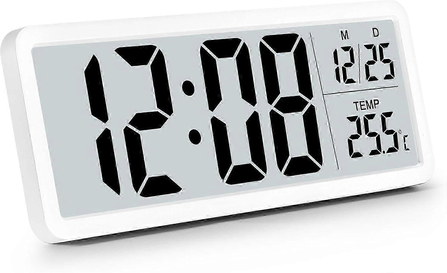 Digital Wall Clock Battery Powered, Wall Clock Digital Clock With Large Numbers, Temperature Display, White