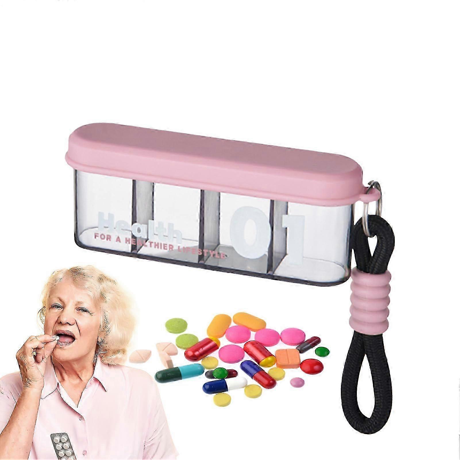 Medication Organizer Box for Daily Use - Portable Pill Box for Handbag, Multi-Compartment Design, Pink, Travel Friendly