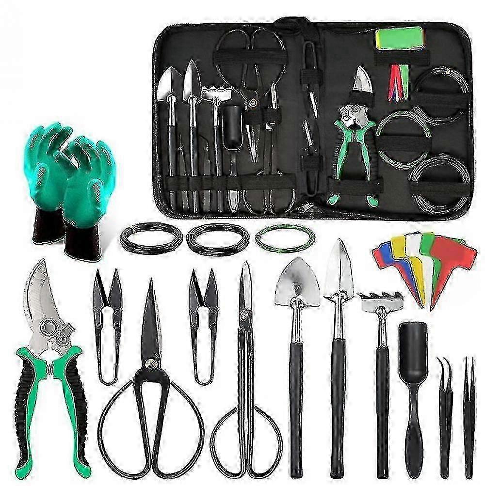 Compact Bonsai Tools Kit with Durable Secateurs, Rake, Shovel & Training Wire