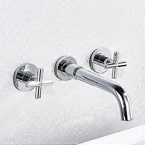 Wall Mounted Basin Mixer Tap with Rotating Spout and Double Lever Hot Cold Control Chrome