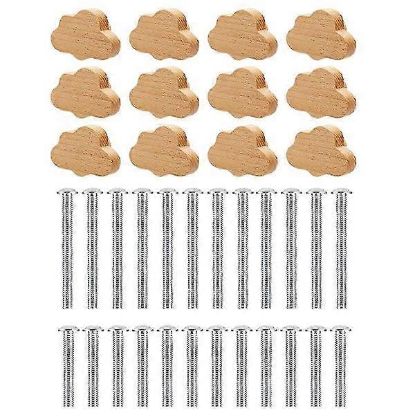 Boho Cabinet Knobs - 12-pack Durable Beech Wood Cabinet Knobs Cloud Shaped Wooden Handles for Cabinets C