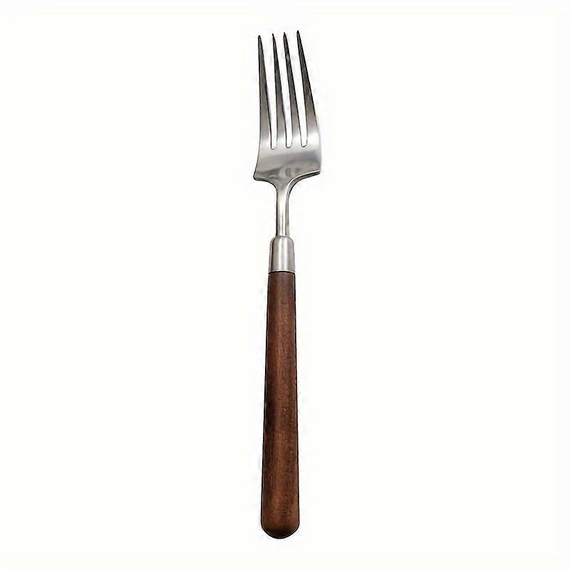 Stainless Steel Flatware Set with Walnut Wood Handles - Includes Knife, Fork, Spoon, and Teaspoon
