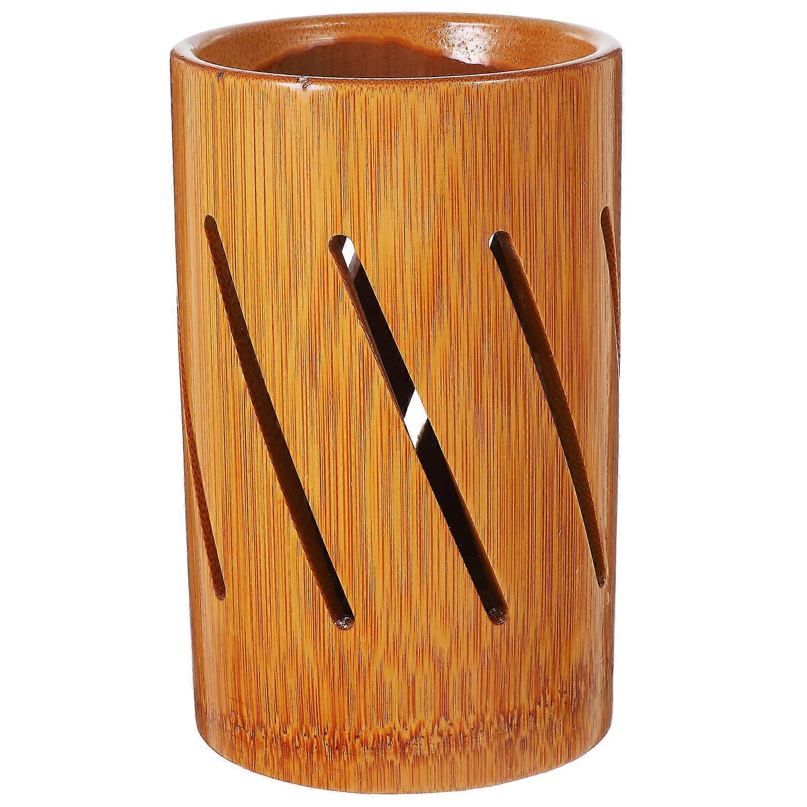 Light Brown Bamboo Chopstick Storage Holder for Utensils Simple and Safe Design Large Capacity