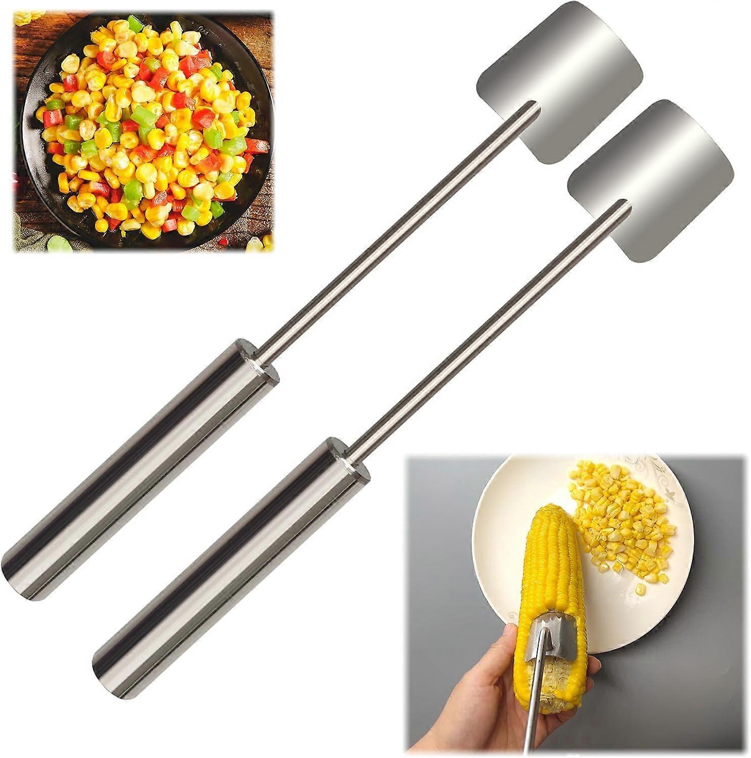 2 Pcs Stainless Steel Corn Stripper Tool with Long Handle Grip, Fast Kernel Removal, Easy Clean
