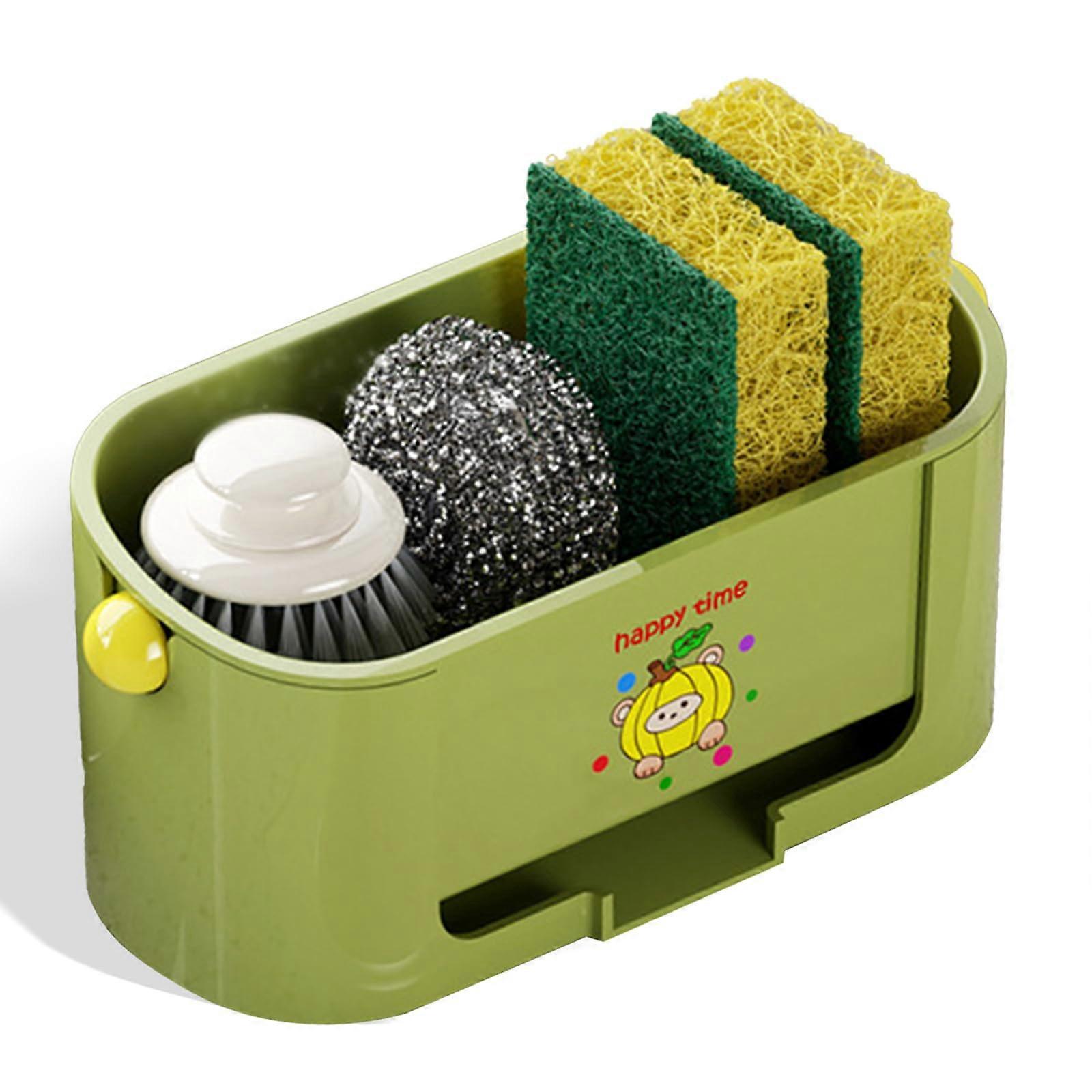 Kitchen Sink Organizer with Soap Dispenser and Sponge Holder, Fast Drainage Compact Green Caddy