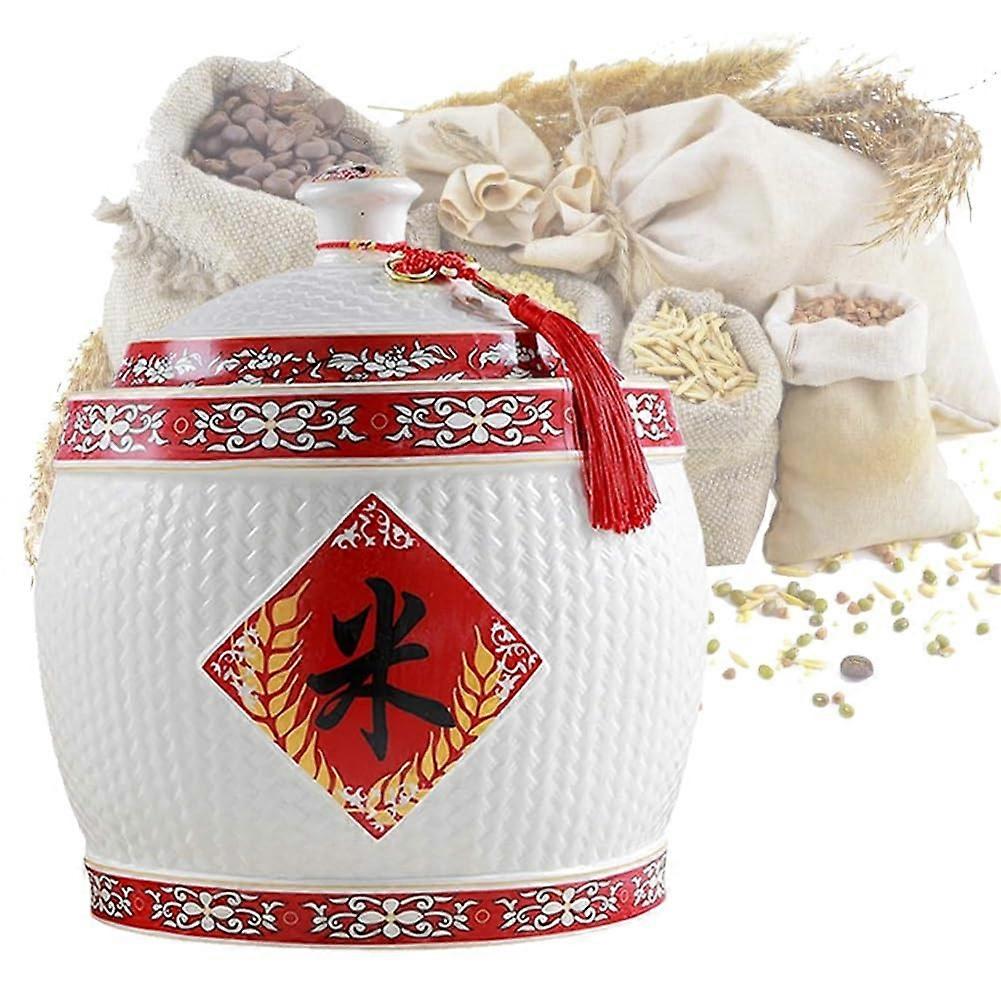 Rice Storage Container Ceramic Grain Jar with MoistureProof Lid for MultiGrain Kitchen 2.5KG