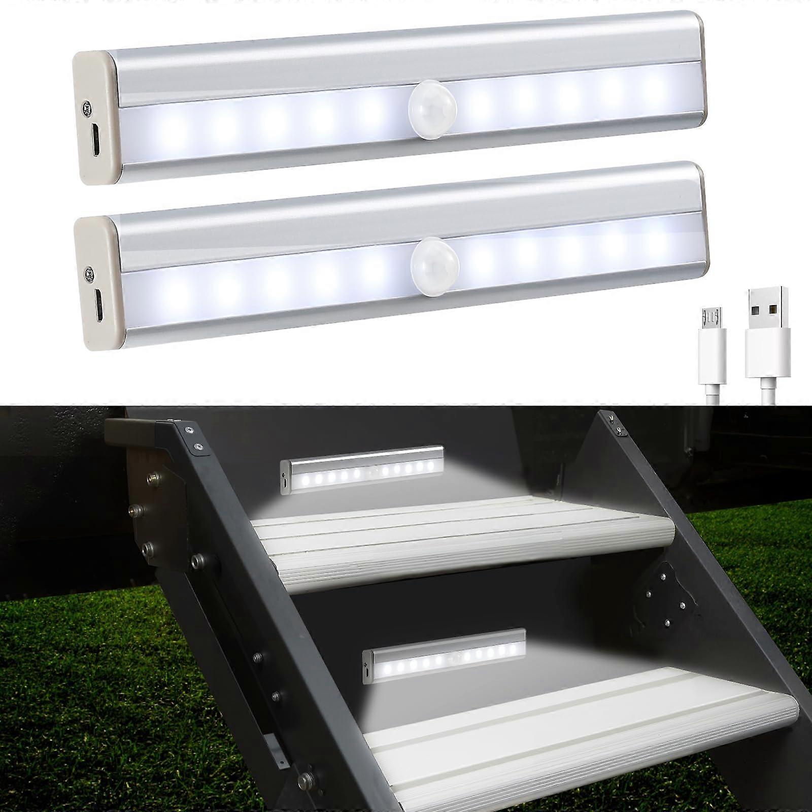 2 Pack Motion Sensor LED Light Strip for RV, USB Rechargeable Magnetic Night Light Bar, White