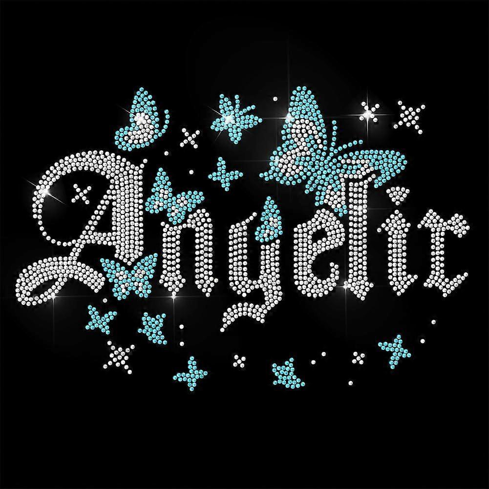 White Rhinestone Iron on Transfer Angelic and Butterfly Bling Diamond Hotfix Patches for Clothes 11.6"x8.2" Large Iron On Sequin Applique for Jeans Ja