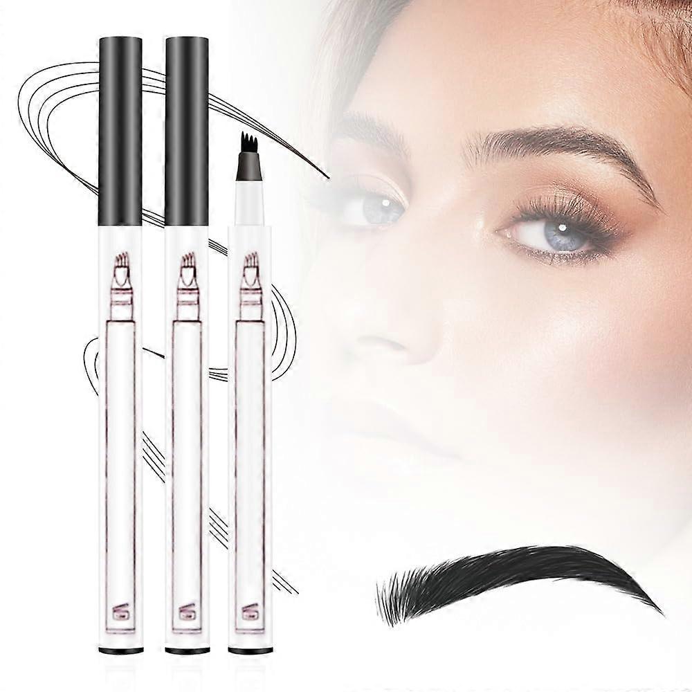Waterproof Microblading Eyebrow Pencil 4 Fork Tip, 36H Wear Smudgeproof Natural Finish Black 2PCS