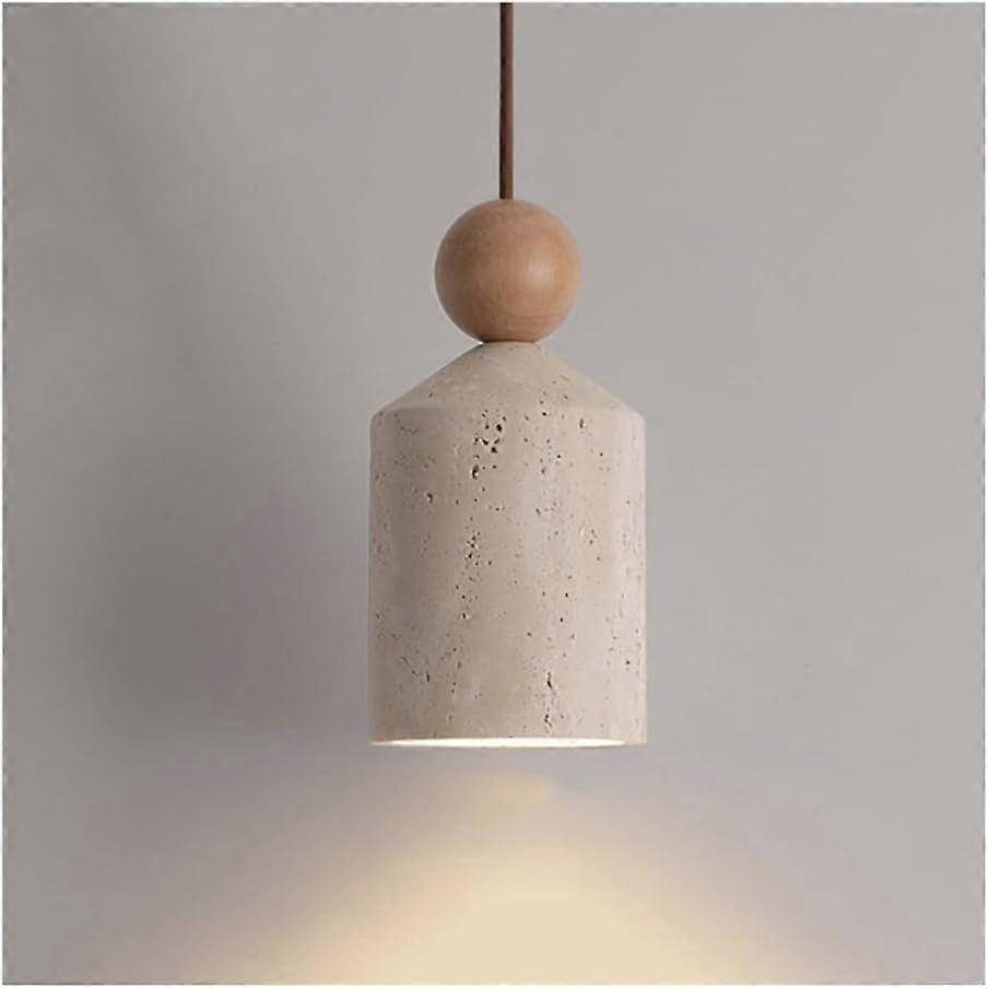 Pendant Light Yellow Travertine Stone Adjustable Cord Dimmable Mid Century Hanging Fixture