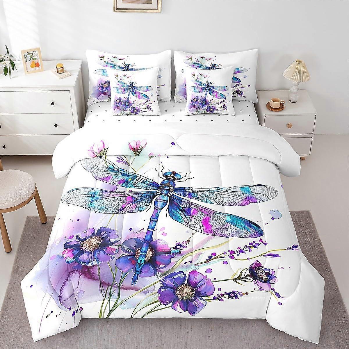 King Size Bed in a Bag Purple Floral 7 Piece Soft Microfiber Comforter Set with Sheets and Cushion Covers