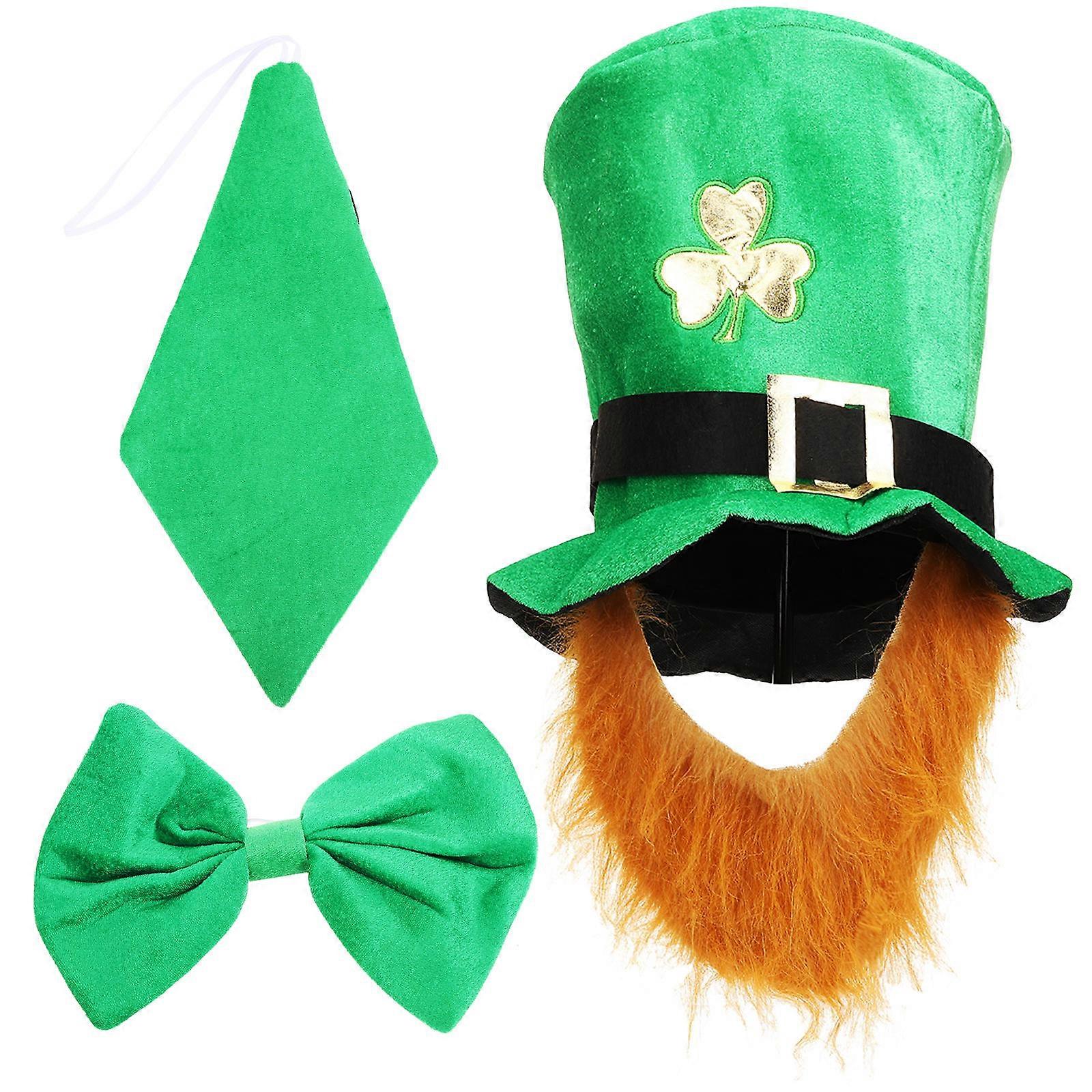 St Patrick Costume Set for Decoration 2Sets Featuring Hat Bow Tie and Beard