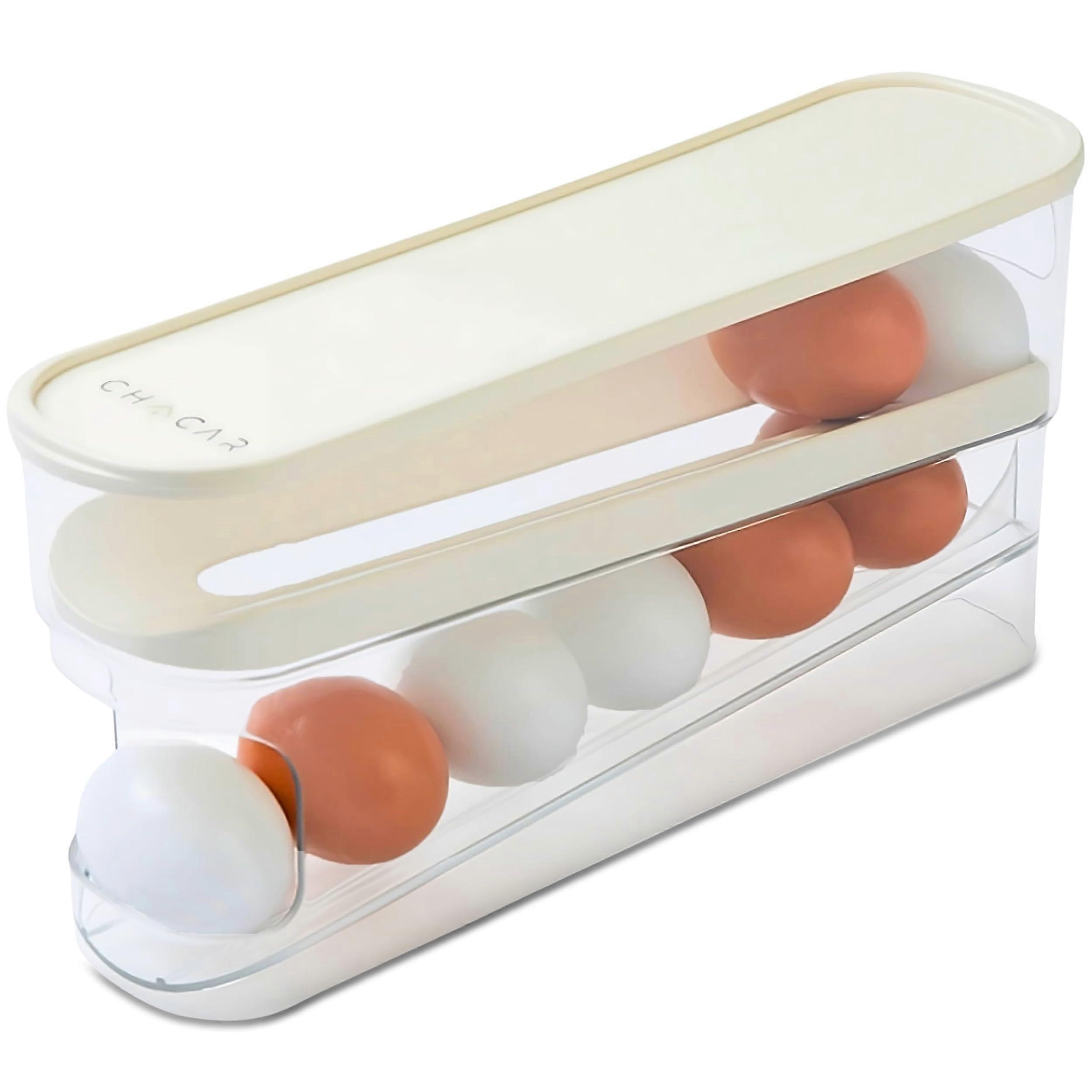 Egg Holder for Fridge, Stackable Rolling Egg Dispenser with Clear Plastic Double Layer Storage Box