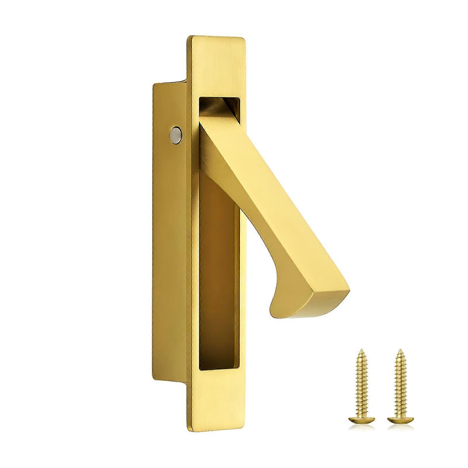 Satin Brass Pocket Door Pull Flush Mount Handle with SelfRetracting Edge Pull for Sliding Doors