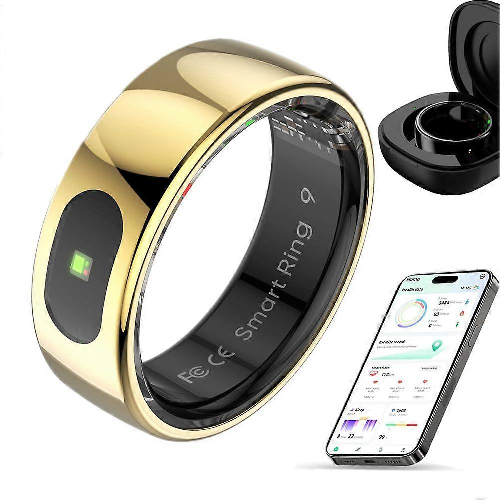 Smart Ring with Heart Rate, Blood Oxygen and Sleep Tracking, IP68 Waterproof, Gold Size 8