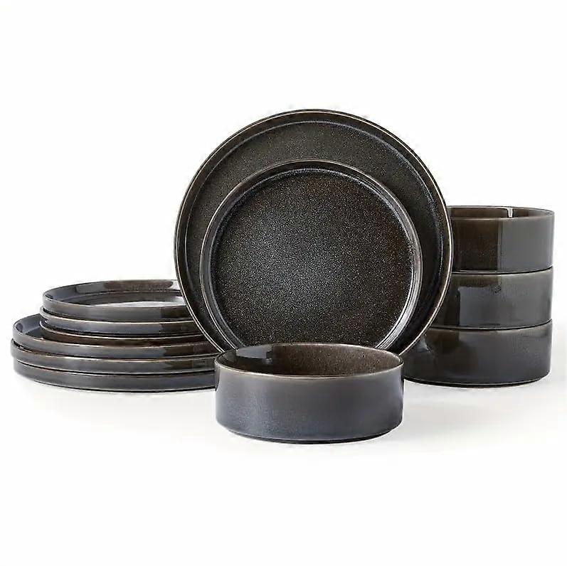 13Piece Gray Reactive Glaze Ceramic Dinnerware Set for 4, Durable Stoneware Build
