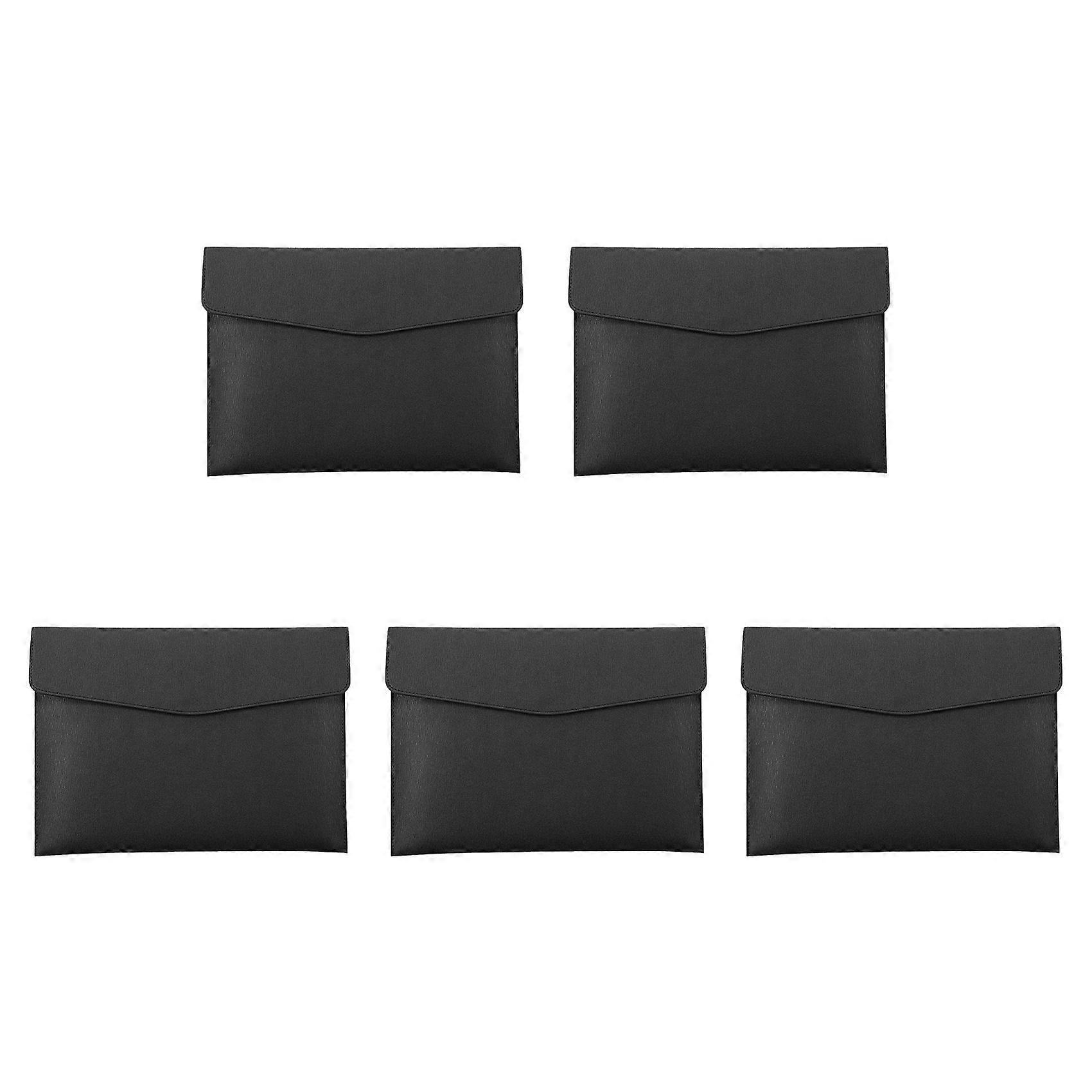 5X PU Leather A4 File Folder Document Holder Waterproof Portfolio Envelope Folder Case with Snap Closure(Black)