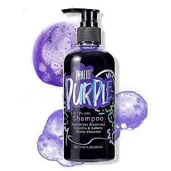 Fioletowy szampon do włosów blond, 3 w 1, fioletowy szampon do włosów blond, neutralizuje żółte tony, włosy farbowane lub rozjaśniane, 300 ml