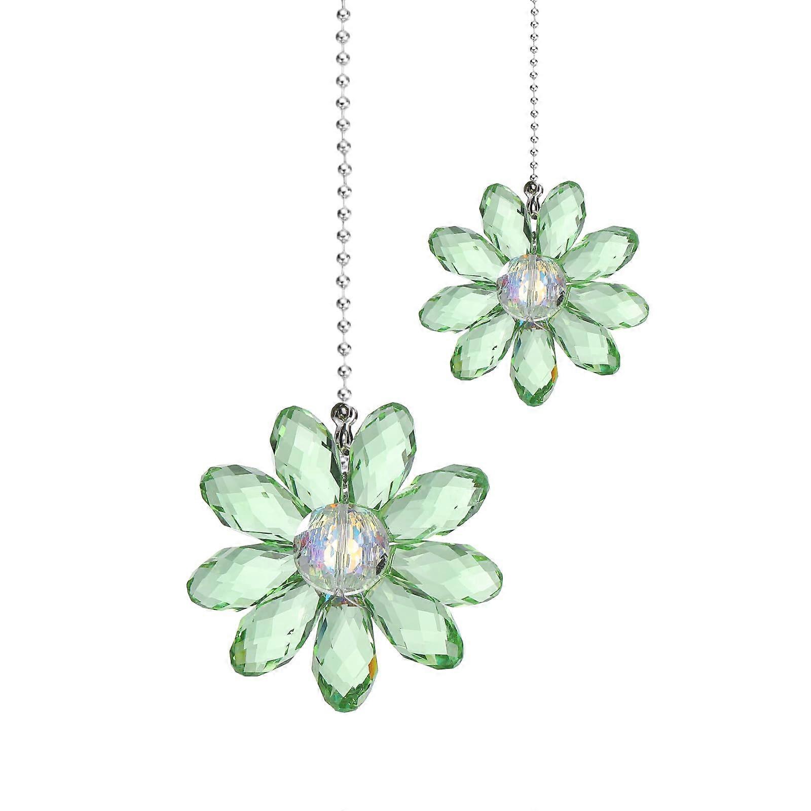 2 Pack Crystal Ceiling Fan Pull Chain Extender with Elegant Green Flower Pendant for Lights
