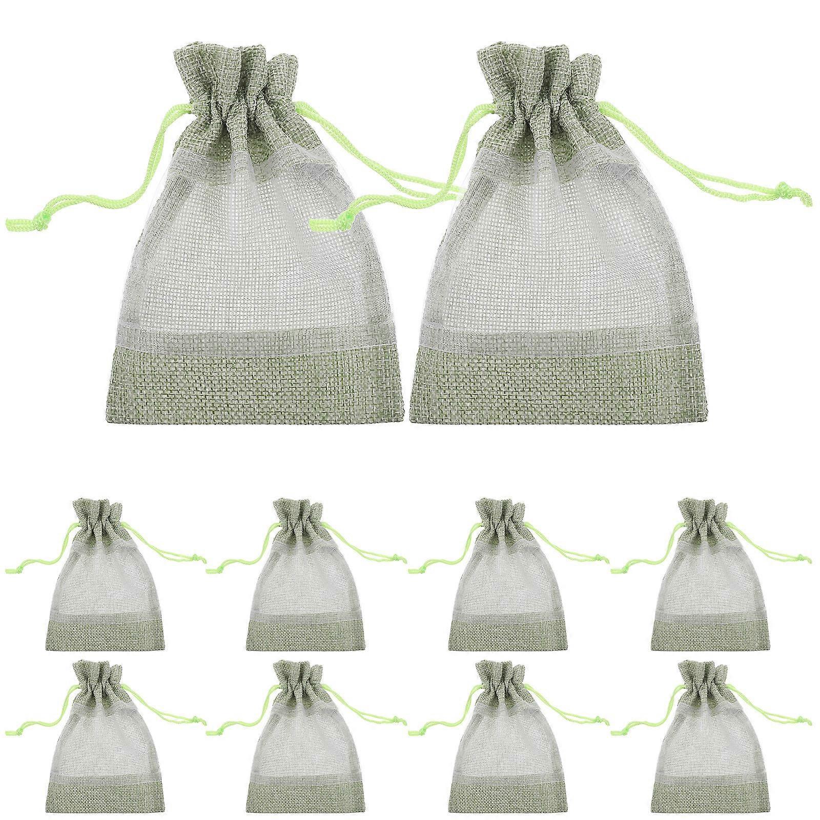 Green Drawstring Storage Bag Clear Window Organizer Bag 10Pcs for Storage