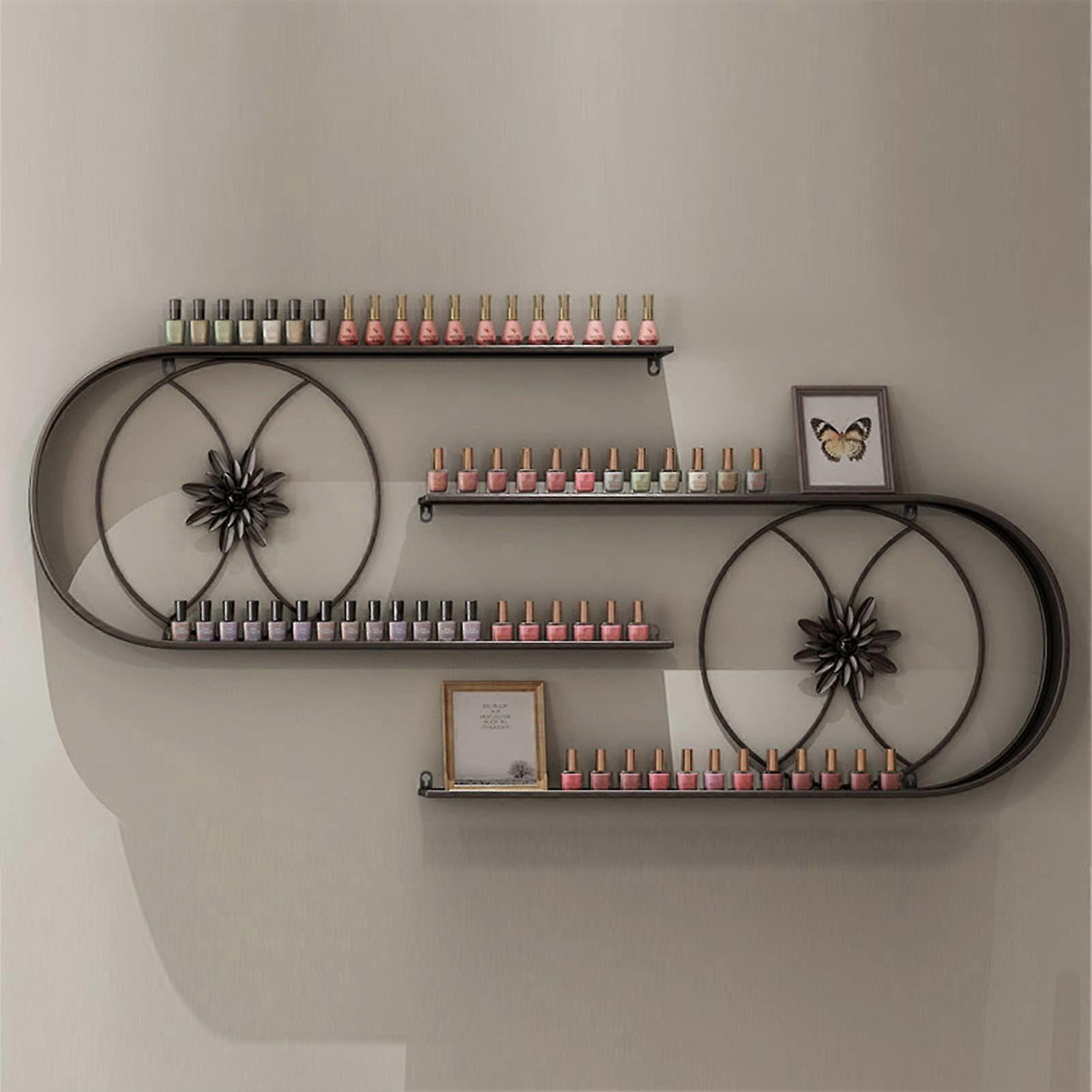 Metal Wall Mounted Nail Polish Rack Organizer with Rustproof Coating and U Shaped Display Shelf