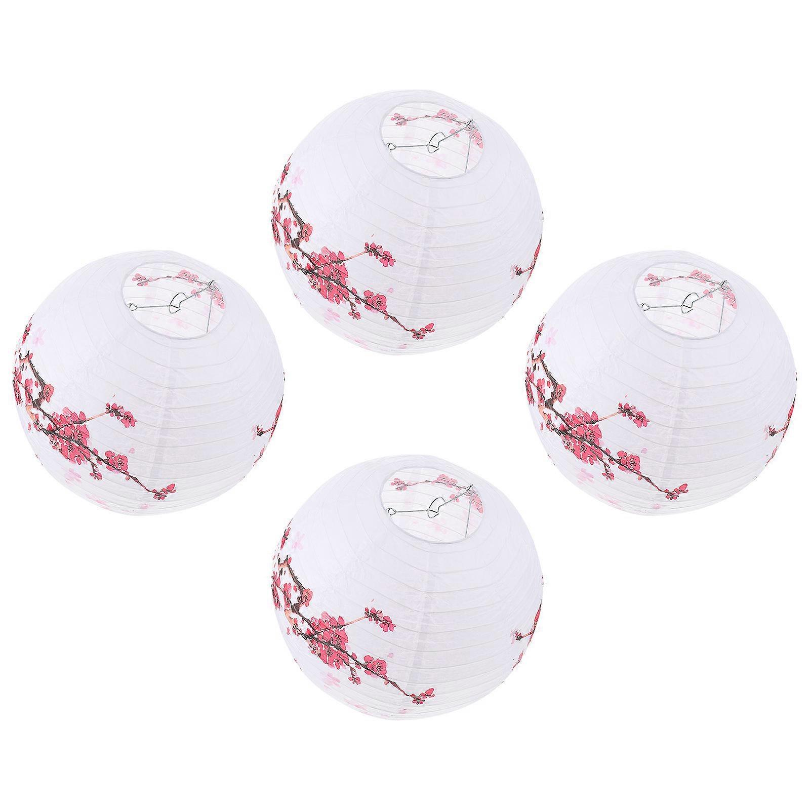 White Plum Bossom Pattern Lanterns for Decoration 4Pcs Paper Lanterns