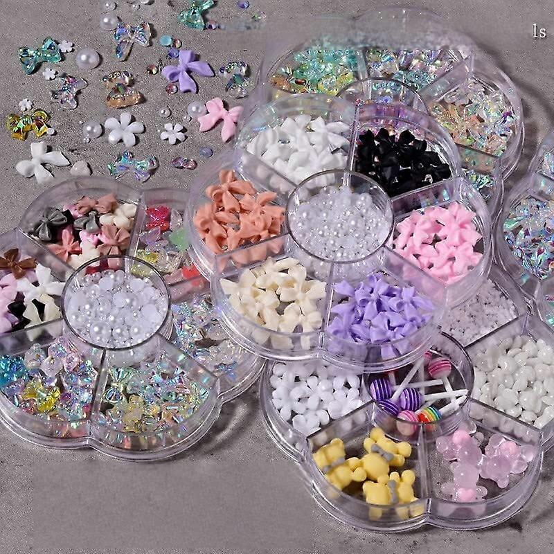 Press On Nails Full Coverage Nail Tips Set with 3D Love Doll Candy Flower Pearl Decorations