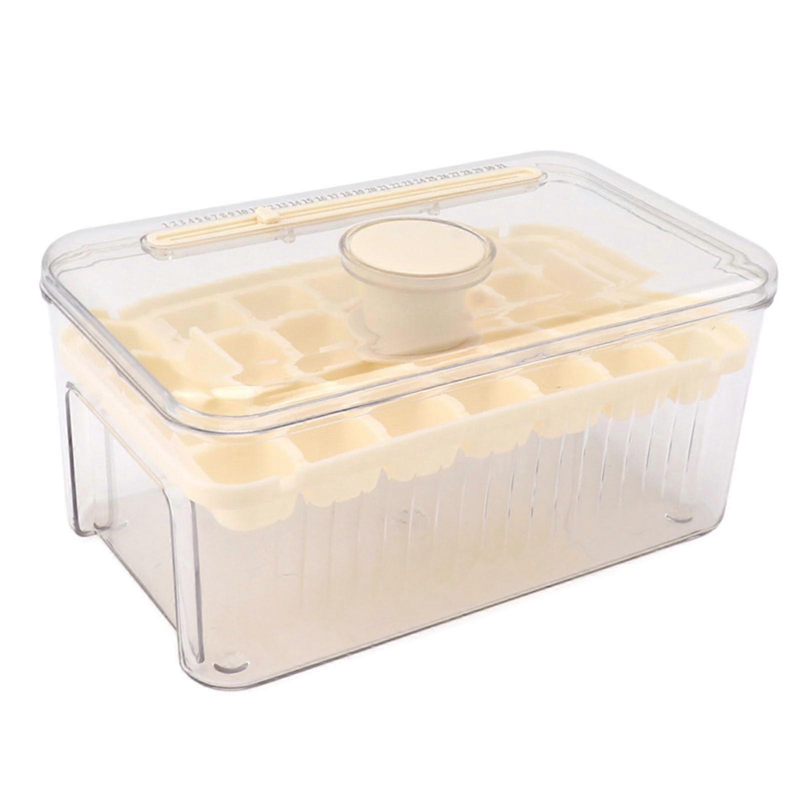 Ice Cube Tray with Lid and Bin, Easy Release Button, Stackable ABS Mold for Cocktails and Whiskey (White 1 Layer)