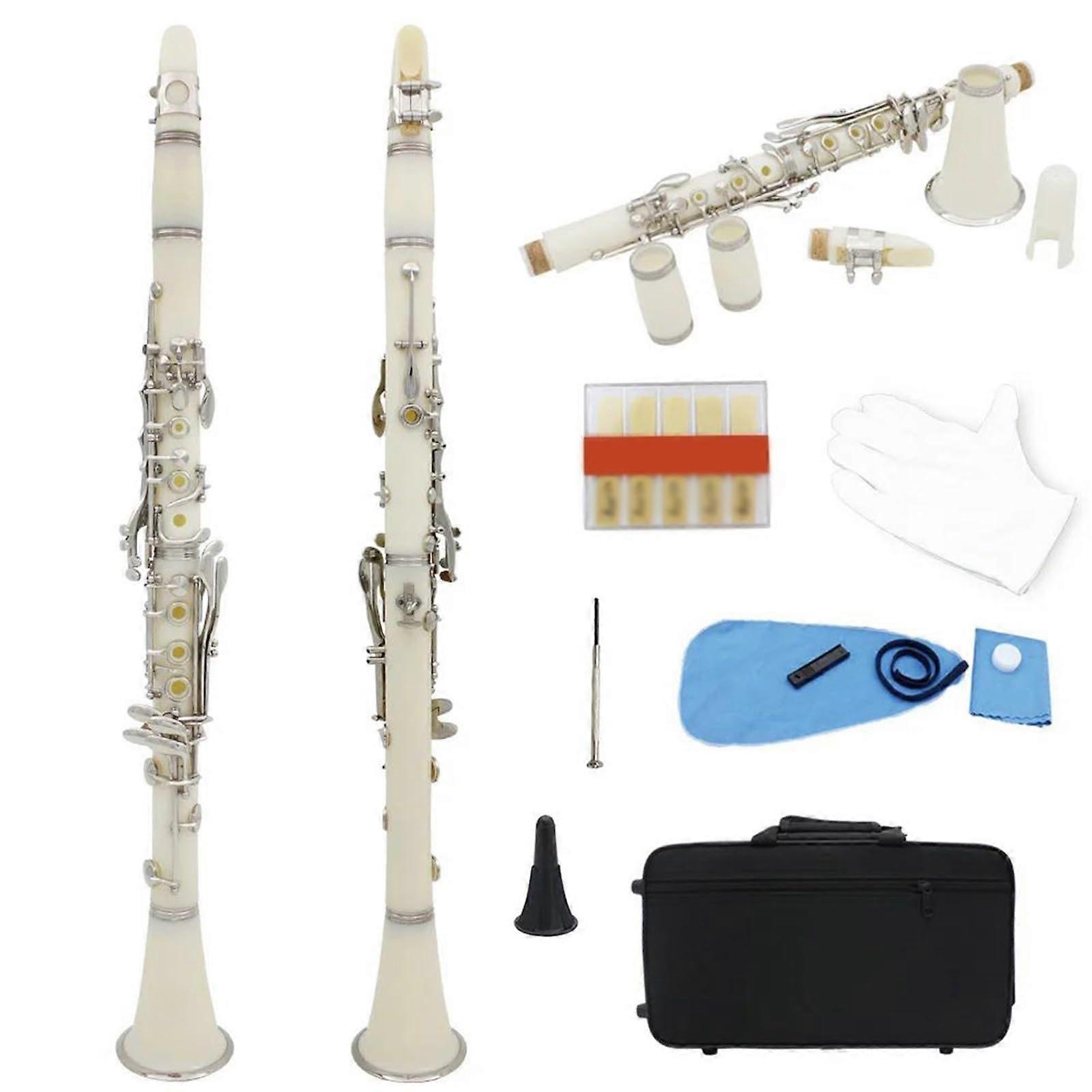 Bb Clarinet 17 Key White Bakelite B Flat Clarinet with Case Accessories Durable Easy Play