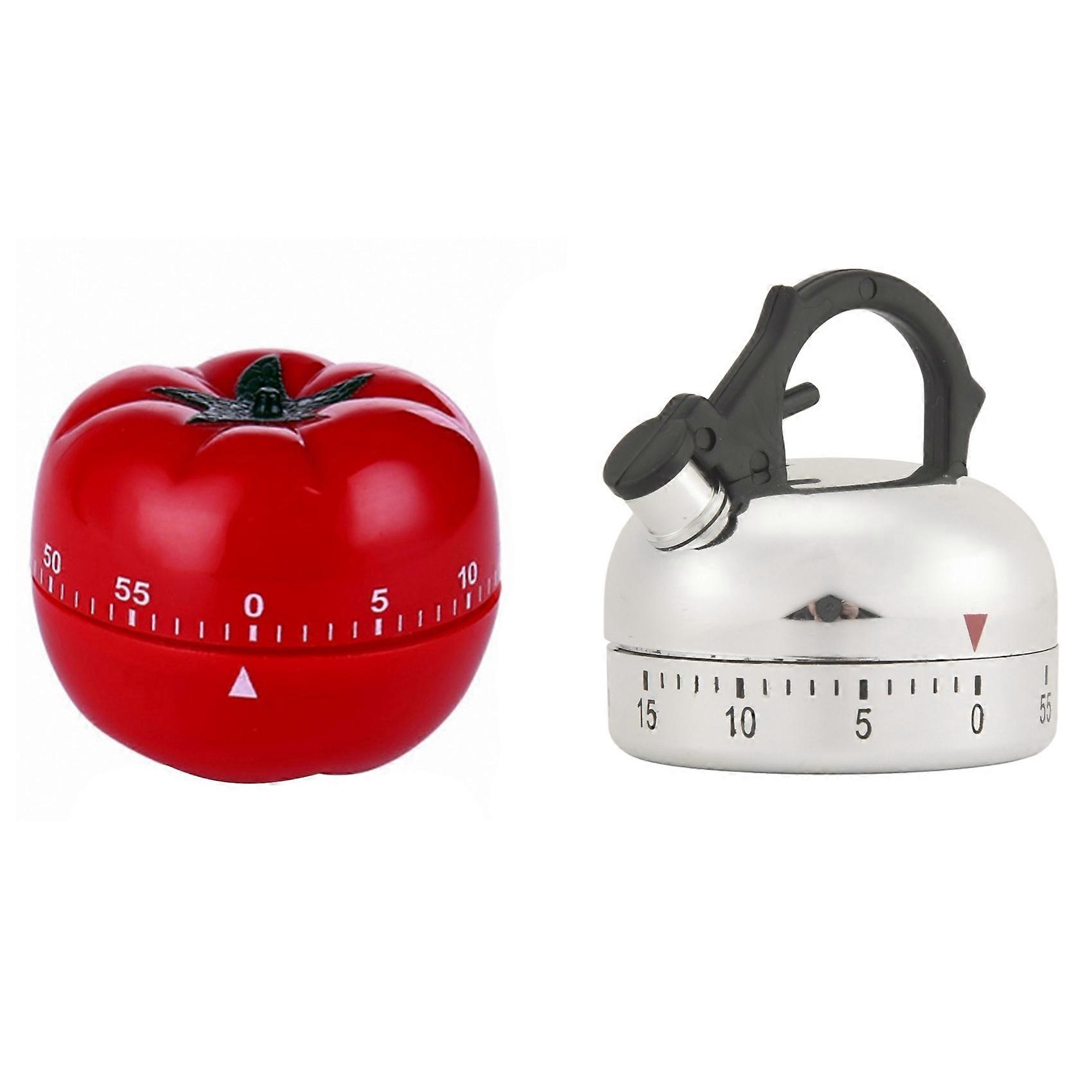 2Pcs 60 Minute Counting Teapot/Tomato Shaped Kitchen Cooking Alarm Clock Timer Mechanical