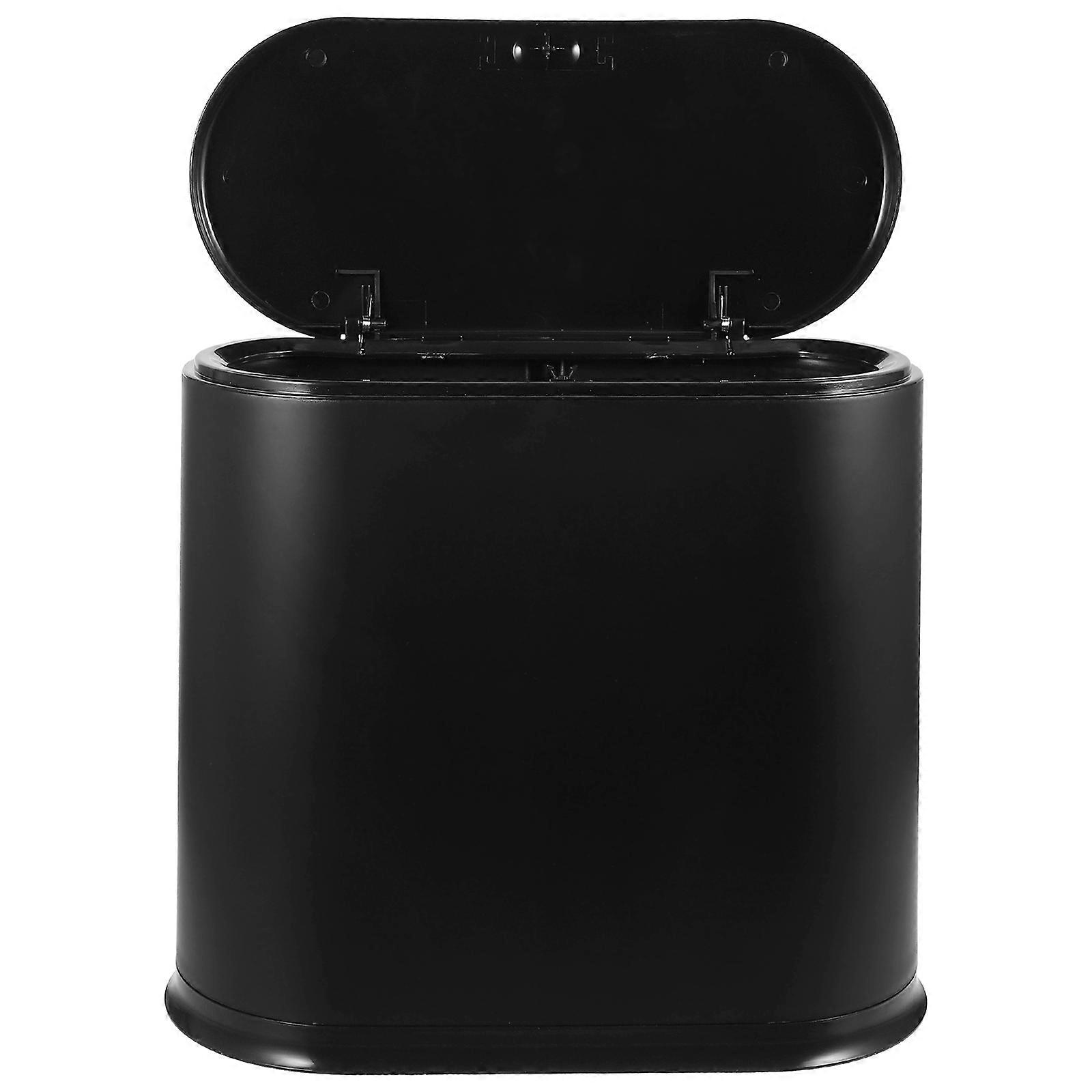 Black Trash Can with Lid Plastic Bathroom Trash Bin for Storage Use