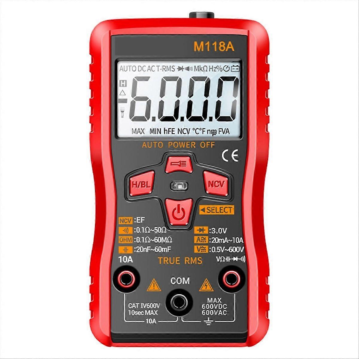 M118A Digital Multimeter True RMS Auto Range 6000 Counts NCV Data Hold Flashlight  istor Testing