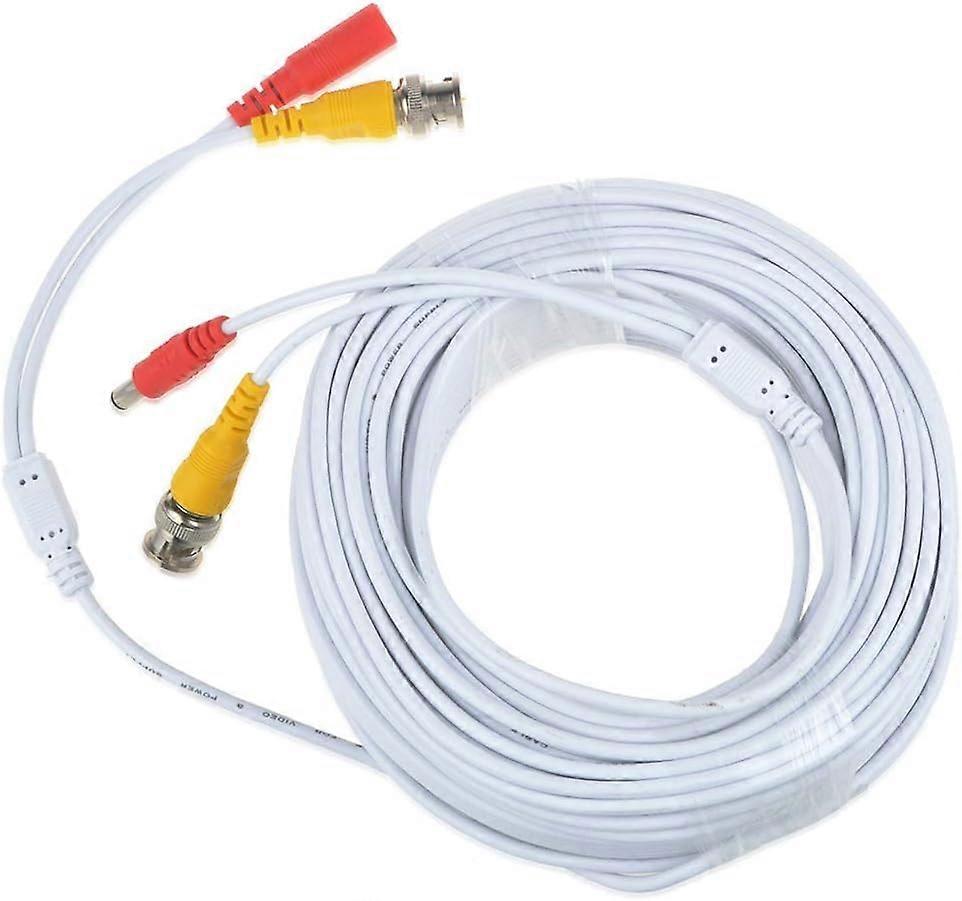25ft White BNC Video Power Cable for CCTV Security Camera Compatible with QSee Easy Install