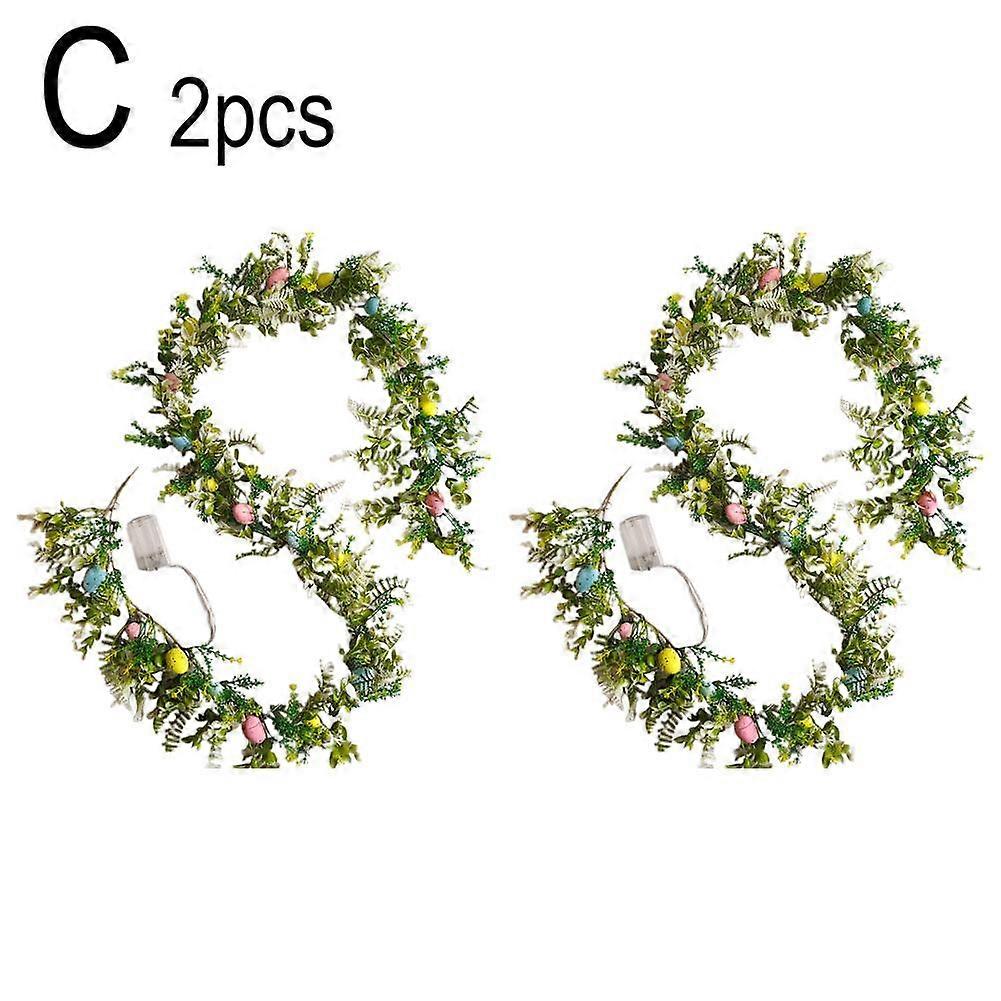 Rtyweth Lighted Easter Garland with Easter Egg and Mixed Berry,Artificial Easter Wreath Ea LED with String Decorations Lights,Spring