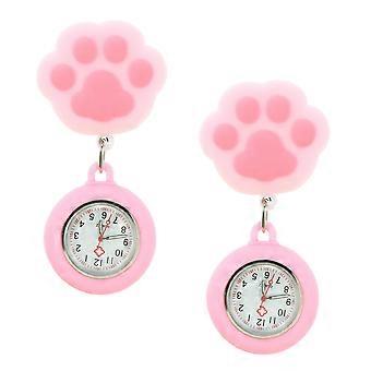 Clip-on Paw Hanging Watch for Nurse Use 2Pcs Pink Silicone Gift