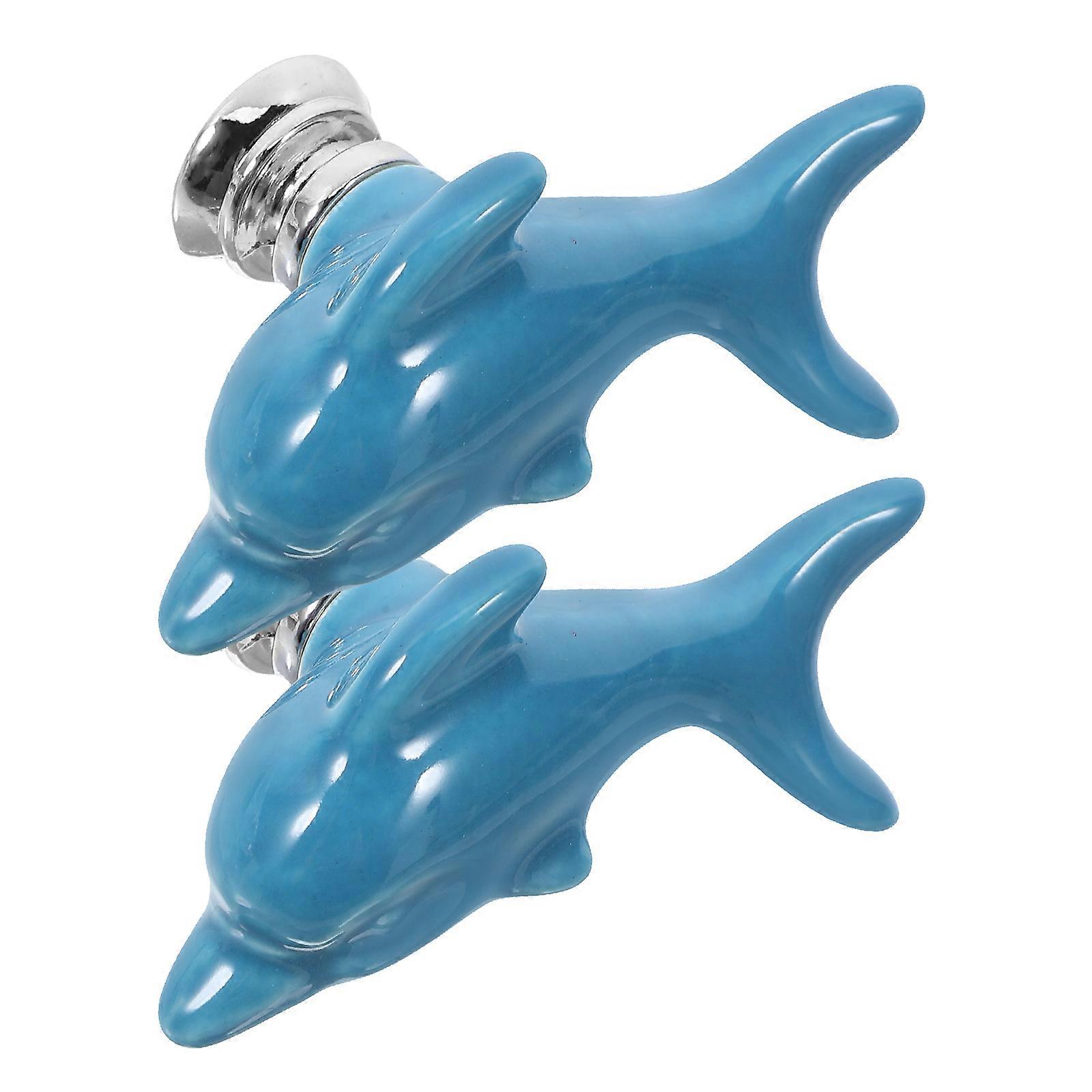 Dolphin Handles Ceramic Cabinet Knobs for Durable Furniture 2Pcs Set