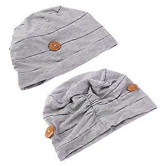 Grey Women Head Wrap Turban Hat Modal Cotton Stretch Chemotherapy Headwrap with Holding Mask Non-slip Button(Mask Not Included)